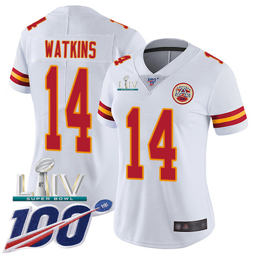 Kansas City Chiefs Nike 14 Sammy Watkins White Super Bowl LIV 2020 Women Stitched NFL 100th Season Vapor Untouchable Limited Jersey